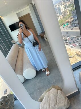 Light Blue Sleeveless Midi Dress - Women